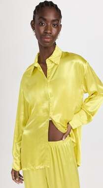 $473 Enza Costa Set: Satin Shirt and Pant Set